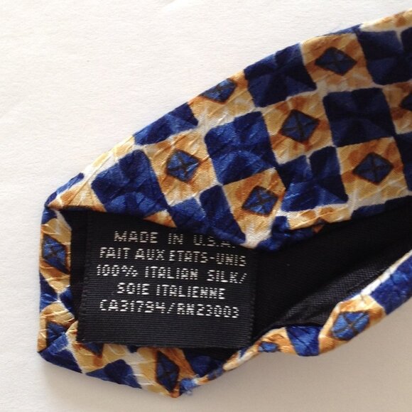 Alfani Necktie Blue Gold 100% Italian Silk Tie Men's Accessories - Picture 3 of 4